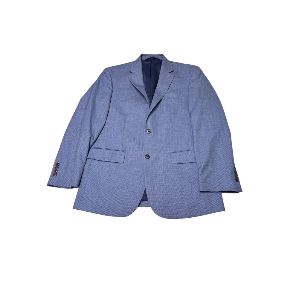 Jos. A. Bank Traveler Wool Blazer Mens 39R Blue Micro Check Tailored Fit Coat